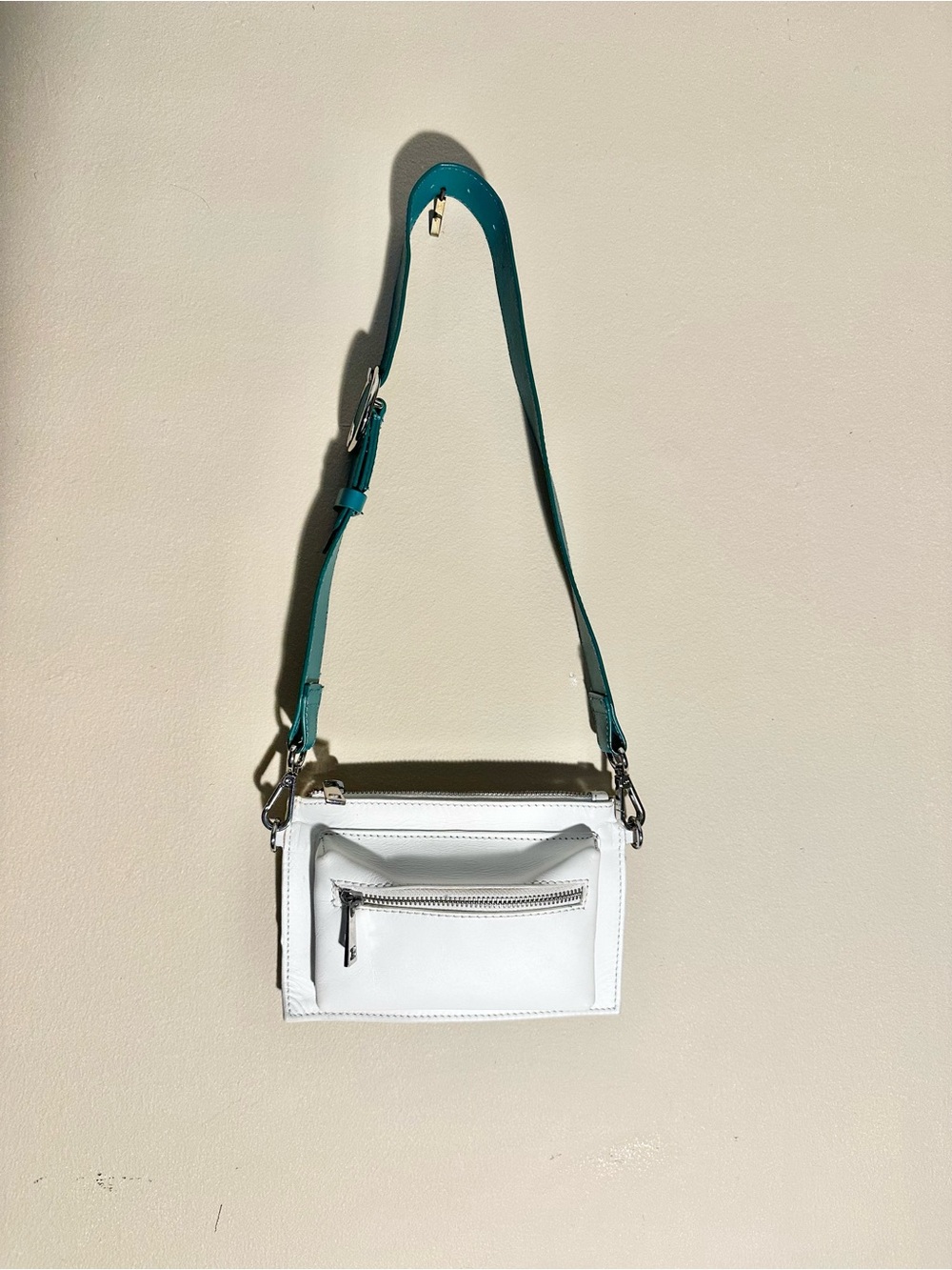 Free People White Crossbody Bag with Teal Strap